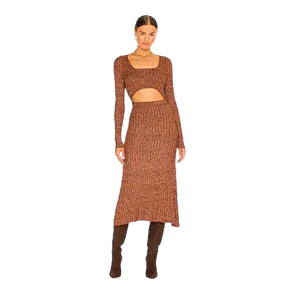 AFRM Womens Sweater Dress Maxi Cut Out Long Sleeves Rust Brown NWOT - Picture 8 of 8